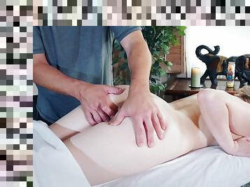 Busty bimbo dicked hard on massage table