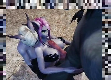 Werewolf threesome with two Draenei Girls in a Cave  Warcraft Porn Parody