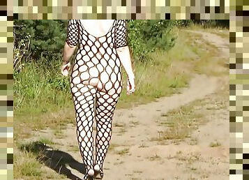 Lady in bodystocking on outdoor