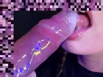 CLOSE UP - 4K HORNY CONDOM BLOWJOB I broke the condom and I take all the cum in my mouth