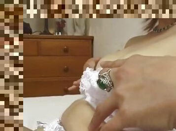 Horny Japanese Fingering Slut Solo and guy watching