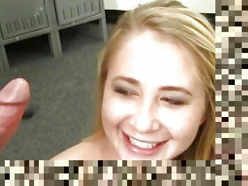 Blonde Teen Athlete Gives Locker Room Sex To Annoyed Coach