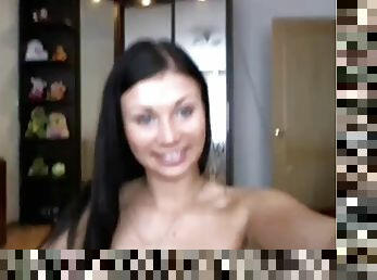 Super gorgeous amatuer brunette strips naked on cam