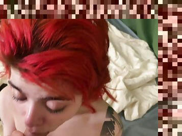 Tattooed redhead devours a big meat pole