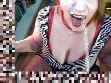 Piss Overload! Viktoria Goo swallows so much piss and gets totally soaked and drenched!