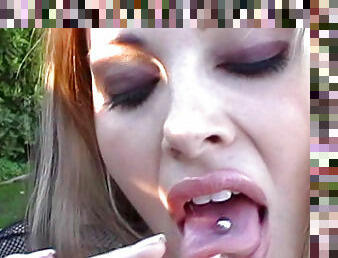 Hot busty blonde Jessie Capelli is sucking her fingers