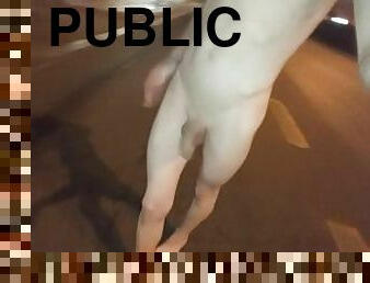 Risky public nudity and cum
