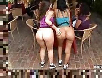 Two big ass waitresses showing off their naked booties