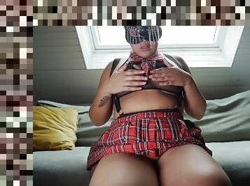 storatuttar, skolflicka, mörkhyad, latinska, svart, bbw, knubbig, smutsig, college, snuskig