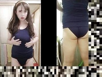 ?????????????????????????? Big Ass Transvestite Leaks Embarrassingly In A School Swimsuit!