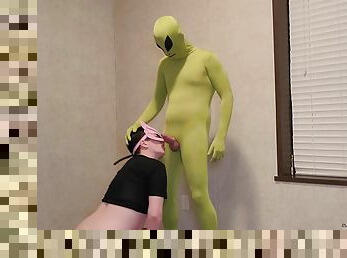 Super Hot Asian College Milf Licks And Sucks A Hard Alien Cock Until Explosion With Cum On Face!!
