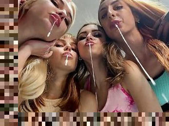 Four Cheeky Mistresses Fill Your Mouth With Spit - Group POV Spitting Humiliation