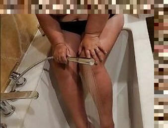 Grandma Step Mom half naked cools down her tired feet !