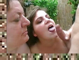 A fat hot momma fucking and sucking dick in the garden