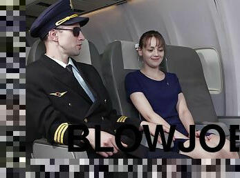 The captain shreds her young pussy apart during a long flight