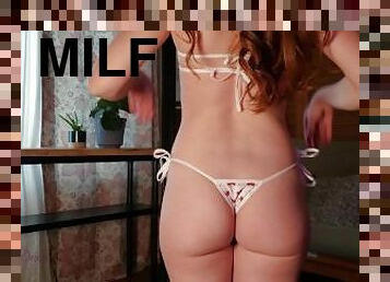 gros-nichons, femme, amateur, milf, rousse, femme-au-foyer, lingerie, mignonne, belle, bikini