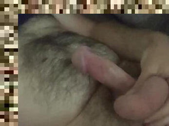 Playing with my balls and cumming on my stomach