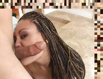 Black MILF gets her shaved pussy filled with white cock