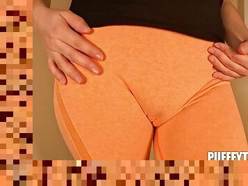 CAMEL TOE TEASING IN MY ORANGE LEGGINGS