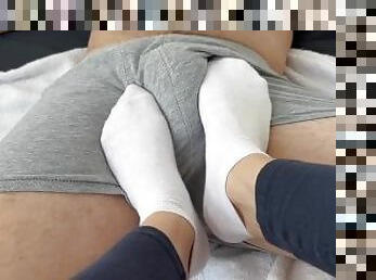 asian, orang-rusia, perempuan-jelita, remaja, kaki, stokings, fetish, gagging, merangsang-dengan-kaki, putih