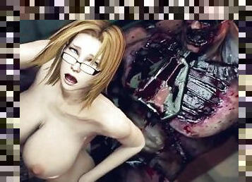 Investigation went wrong. Animated blonde in glasses and stockings is fucked by bandits and monsters