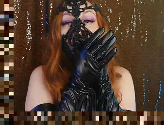 ASMR: latex mask and leather gloves - model Arya Grander