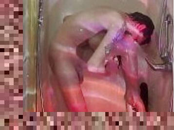 Shemale being Naughty in the Shower with a BBC Dildo