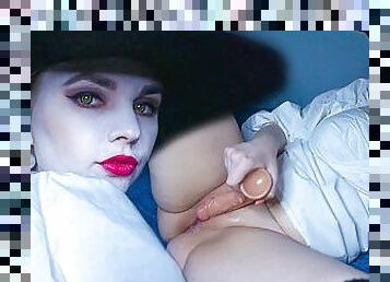 Halloween girl pleasuring her wet pussy