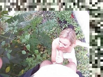 Great tits on a teen riding dick in the bushes