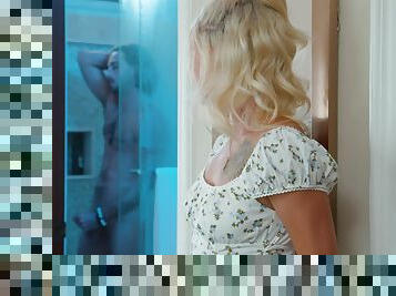 Dashing blonde craves stepson's hard tool after spying on him at the shower
