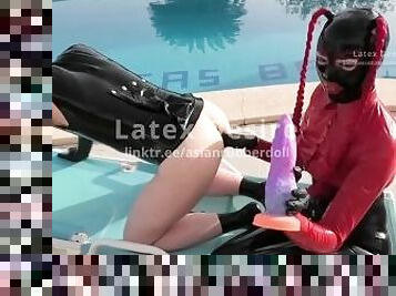 Anal with a tentacle dildo Mistress Latex Rubber Pool Outdoor Fantasy toy Leggings Asian