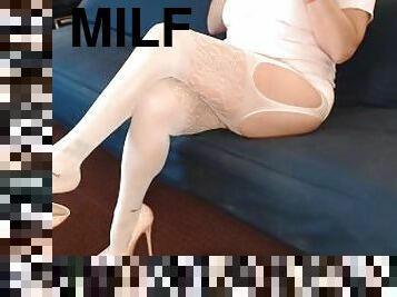 Sexy White Nylons Pantyhose Dangling High Heels