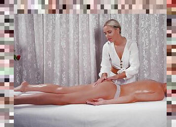 True lesbian lust on the massage table for two broads with amazing lines