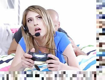 Gaming teen stops playing to take on huge cock