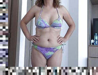 poilue, amateur, milf, maman, plage, bout-a-bout, bikini