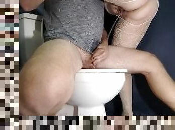 Pee on his cock while he was on the toilet