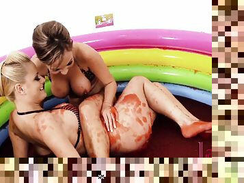 And Masturbate In A Pool Of Jelly With Chloe Conrad, Leila Bee And Straw Berry