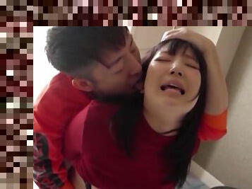 Japanese screams in pleasure with cock hammering her down