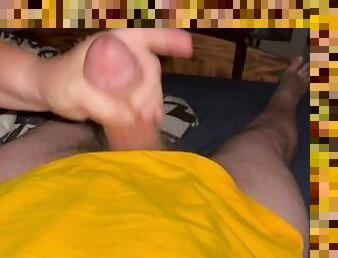 Wife gives me quick handjob before going to bed