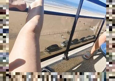 Real couple,real wife exhibition big tits and cock on balcony. Public blowjob before fucking