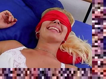 Curvy blonde babe from Germany pleasuring blindfolded hard cock
