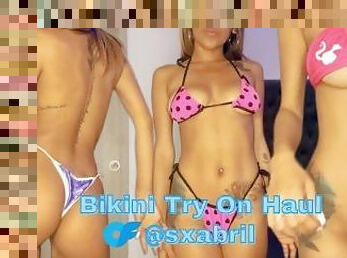 Bikini Try On Haul - Latina OF Babe @sxabril Removes Bikini