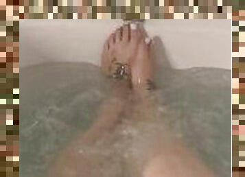 BBW stepmom MILF long wet legs white toes dripping wet feet in the bath my POV