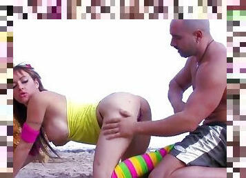 Busty blonde on holiday gets fucked by the beach by a local stud