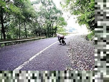 Masturbating with a dildo on the old road.