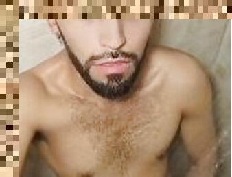 baignade, poilue, masturbation, énorme-bite, gay, secousses, ejaculation, belle, douche, solo