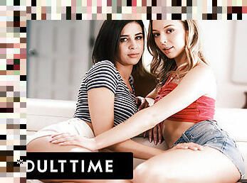 ADULT TIME - Lesbian Teen Kylie Rocket Seduces Hot Neighbor Lily Larimar Into Making Her Cum!