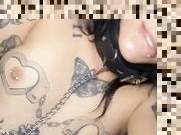 pierced pussy creampie collared tattooed teen