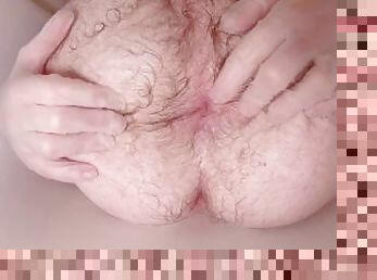 Playing with my hairy wet ass soaping it and inserting egg vibrator