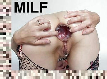 monster, pissande, kvinnligt-sprut, milf, kinky, ensam, rövhål, brunett, tatuering